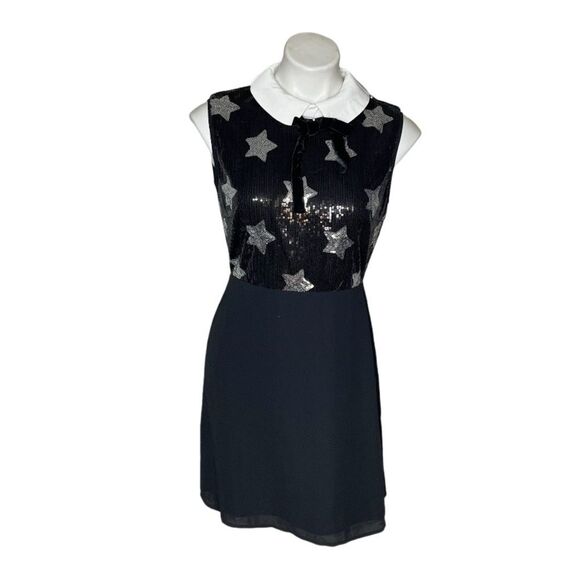 MODCLOTH Reigning Starlet A-Line Dress Black Silver Stars Sequined Bodice Size 8 - Picture 2 of 13